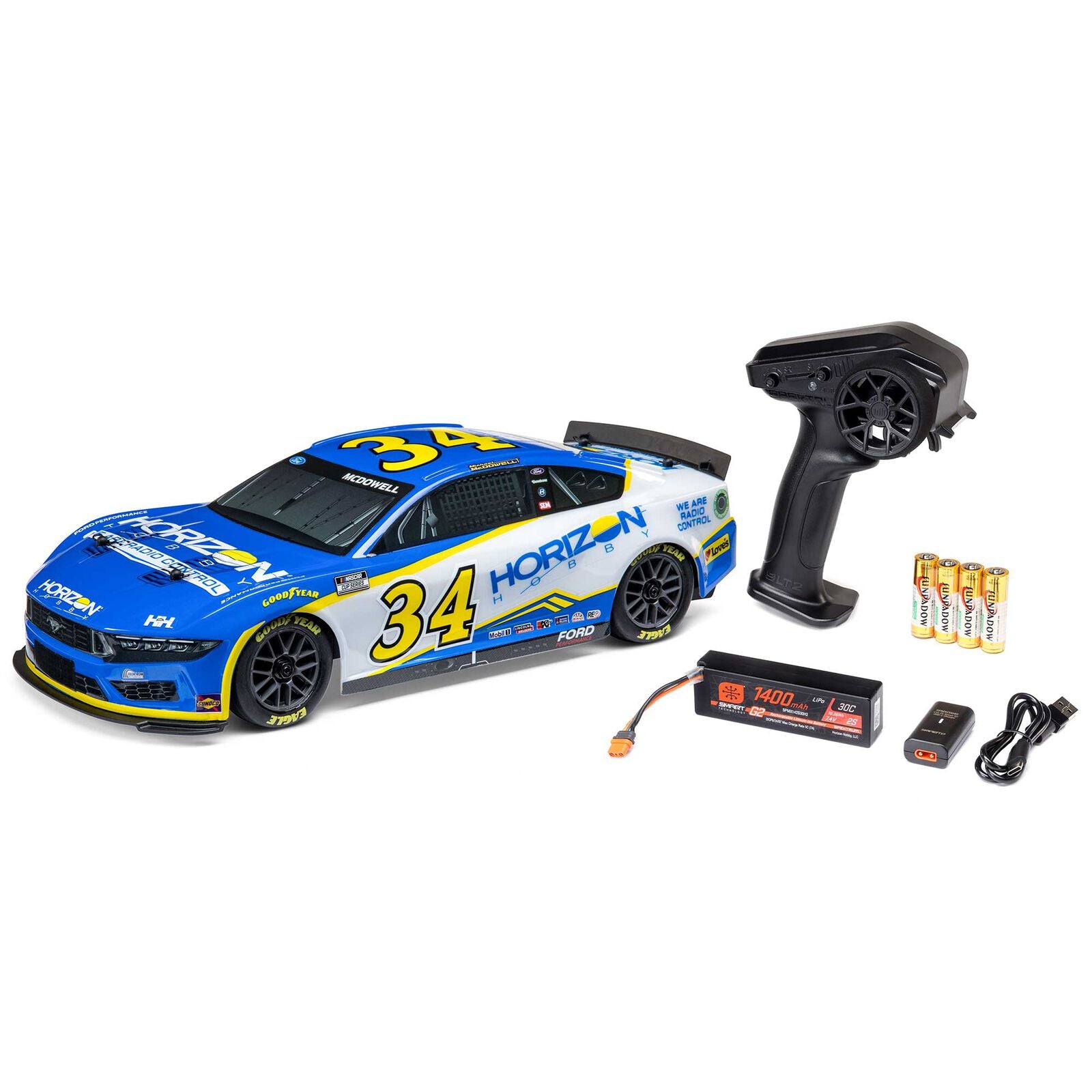 LOS1122434 1/12 4WD NASCAR RC Race Car RTR, Michael McDowell #34