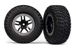 5885 Tire & wheel assy, glued (SCT Split-Spoke, black, satin chrome beadlock wheels, BFGoodrich® Mud-Terrain™ T/A® KM2 tires, inserts) (2) (2WD Front)