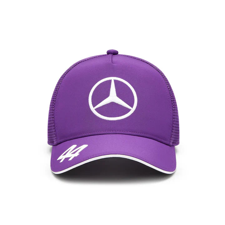 701227945 Mercedes AMG Petronas F1 2024 Lewis Hamilton Team Trucker Hat - Purple