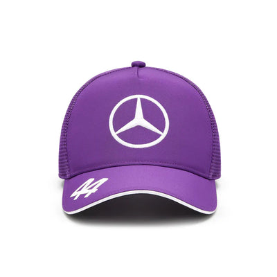 701227945 Mercedes AMG Petronas F1 2024 Lewis Hamilton Team Trucker Hat - Purple