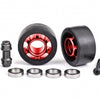 7775R Wheels, wheelie bar, 6061-T6 aluminum (red-anodized) (2)/ axle, wheelie bar, 6061-T6 aluminum (2)/ 10x15x4 ball bearings (4)