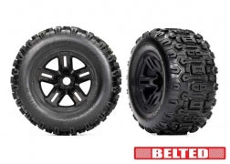 9573  Tires & wheels, assembled, glued (3.8" black wheels, belted Sledgehammer® tires, foam inserts) (2)