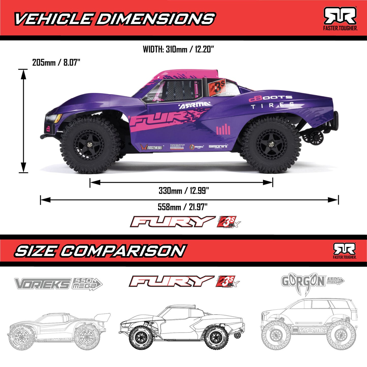 ARA3521 1/10 FURY 223S DSC 2WD RTR Brushless Short Course Truck,