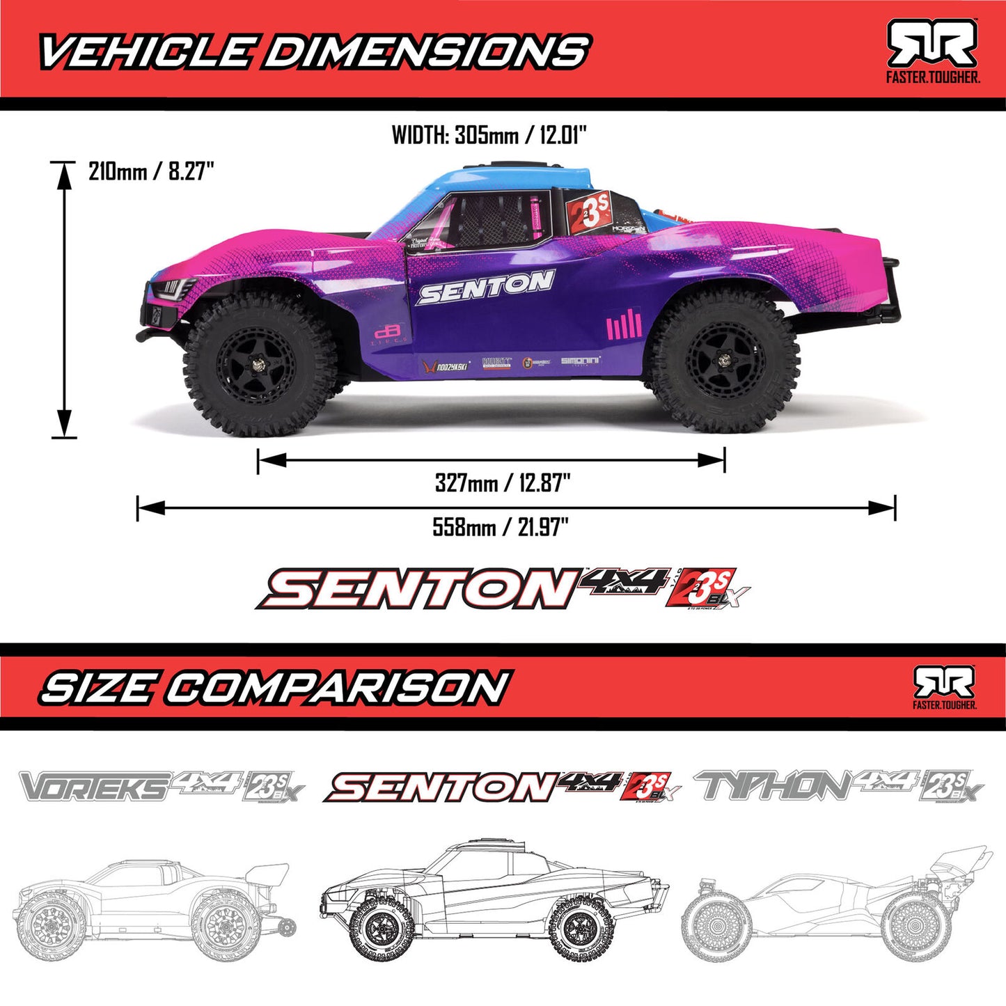 ARA4303V4 1/10 SENTON 4X4 223S BLX Brushless Short Course Truck RTR w/ DSC,