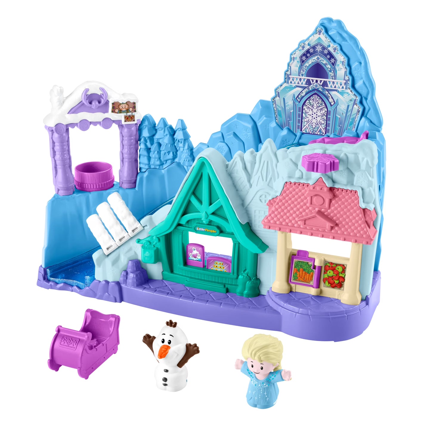Toy playset with Frozen-themed structures and characters