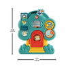 Children's toy with multiple interactive elements and dimensions displayed