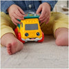 Child playing with a colorful toy bus 