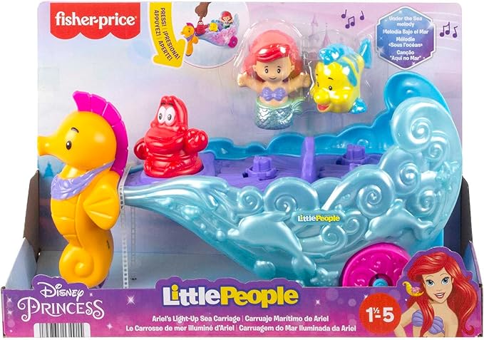 Disney Princess Ariel's Light-Up Sea Carriage Little People Musical Vehicle For Toddlers
