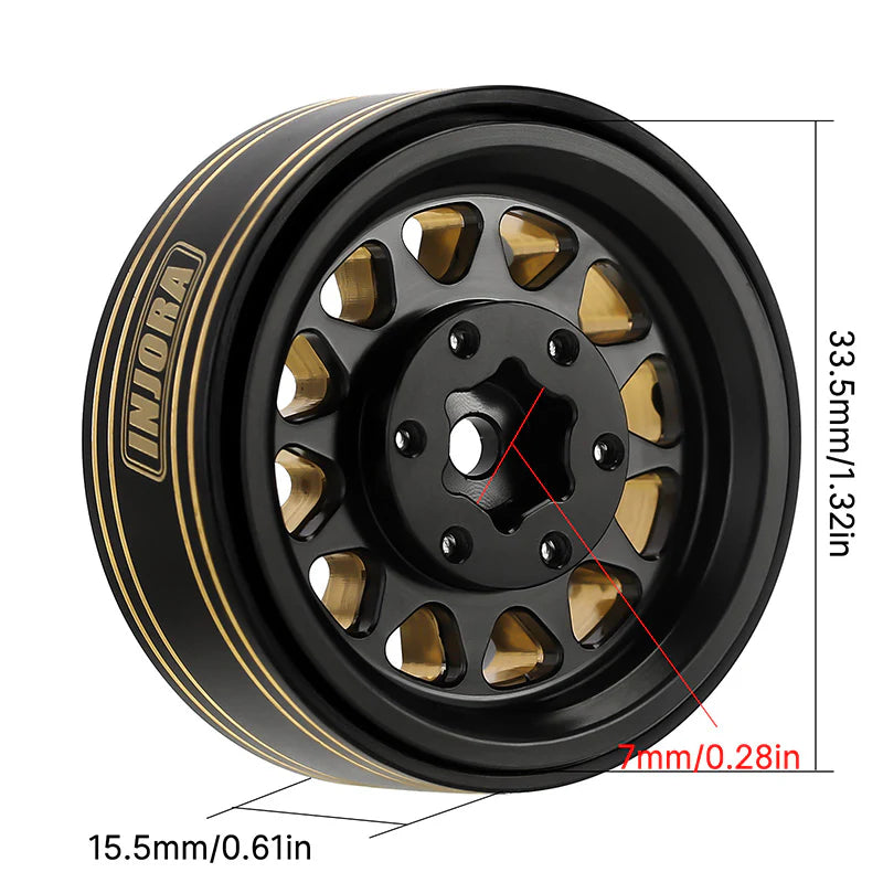 INJYQW-1301BGD INJORA 1.3" 70*27mm -3.75mm Offset Brass Wheels Set for Micro Crawlers (4)