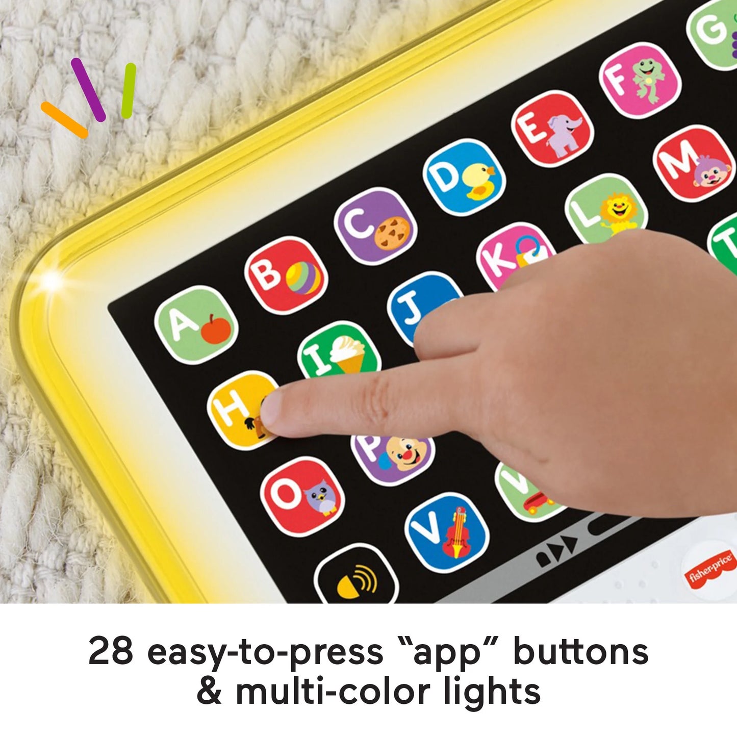 28 easty-to-press "app" buttons and multi-color lights