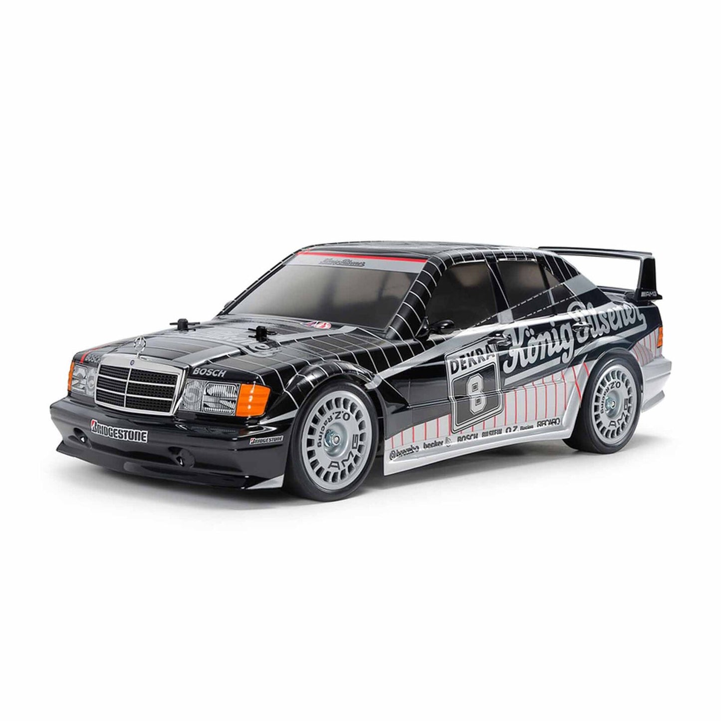 Model car with racing livery on a white background