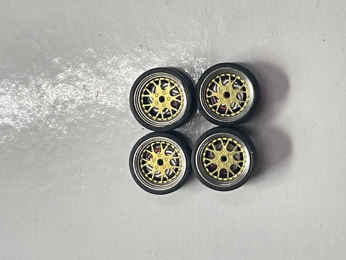 HotWheels 1/64 Custom Alloy Wheels And Rubber Tires - Gold