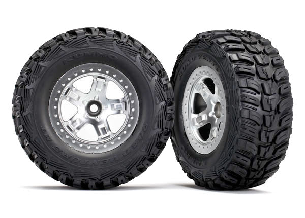 5881X Tire & wheel assy, glued (SCT satin chrome, beadlock style wheels, Kumho tires, foam inserts) (2) (2WD front only)