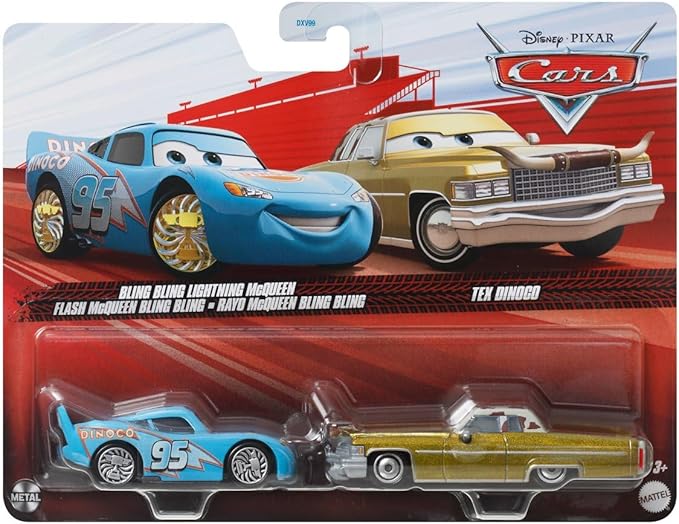 HWDXV99 JDH42 Cars 2-Pack Bling Bling Lightning McQueen & Tex Dinoco