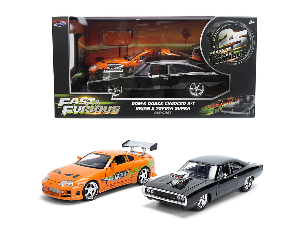 Jada 37542 1:24 Fast & Furious Twin Pack – Dom’s Dodge Charger R/T and Brian’s Toyota Supra – 25 Years of Fast & Furious