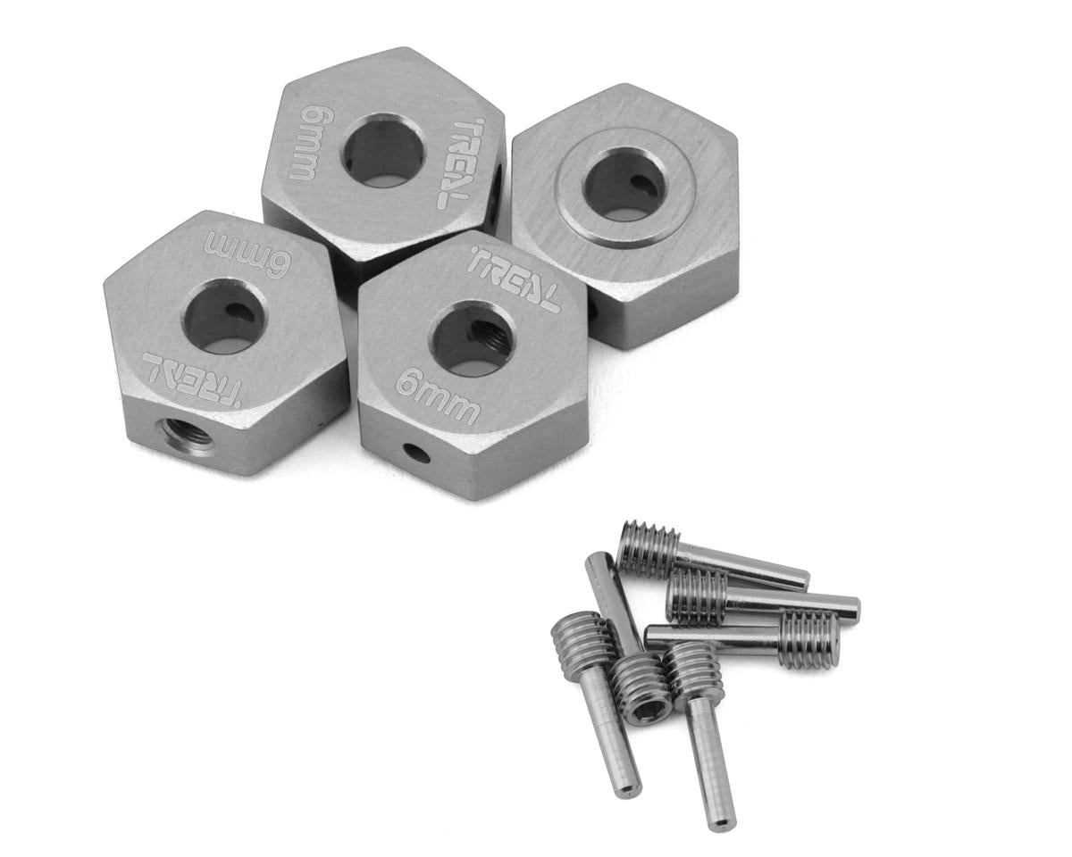 X00445NWQR Treal Hobby Losi Mini LMT Aluminum 12mm Wheel Hex Adaptors (Silver) (4) (6mm Offset)