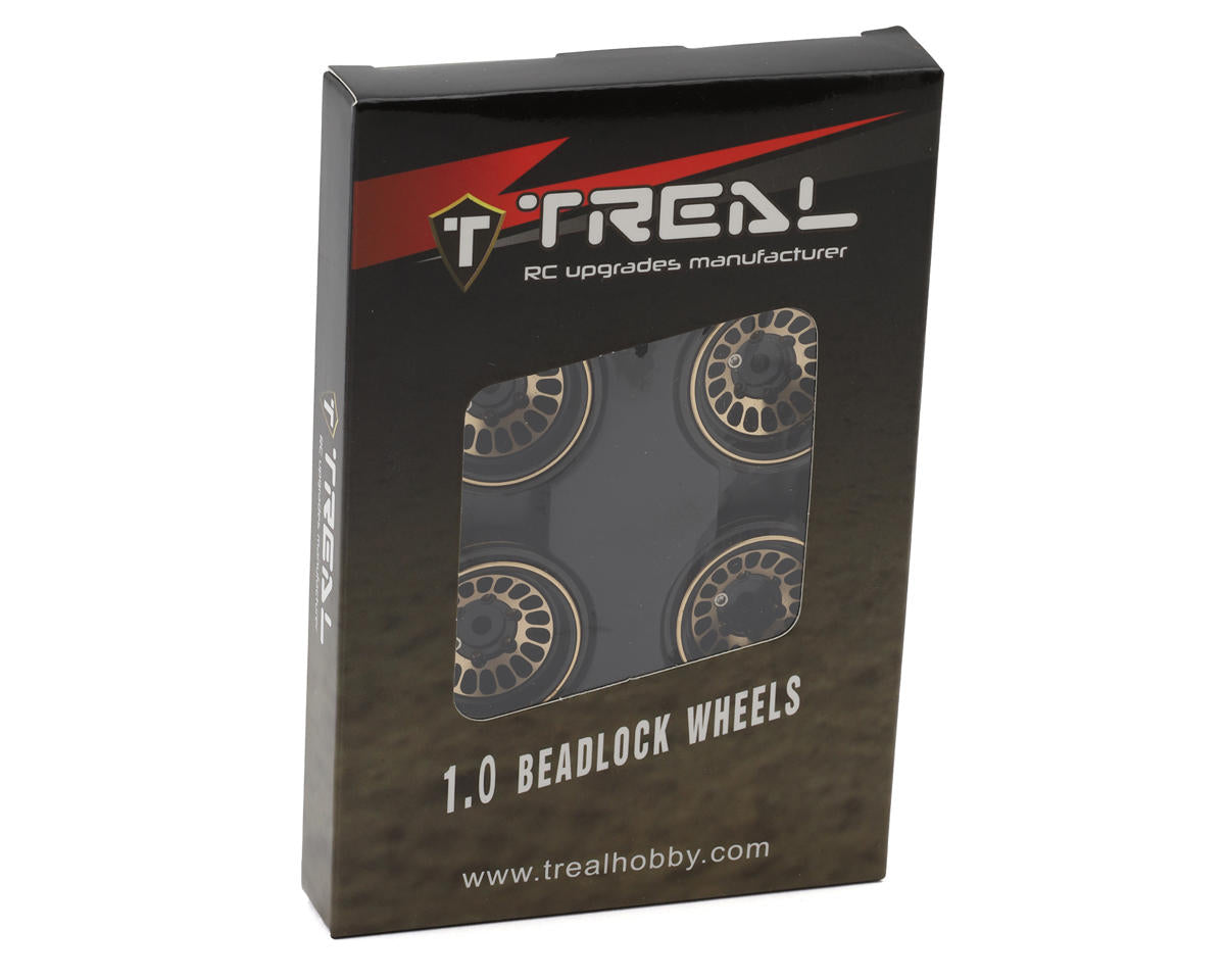 X004IO8O85 Treal Hobby Type D 1.0" Brass Beadlock Crawler Wheels (Black/Gold) (40g ea) (4)