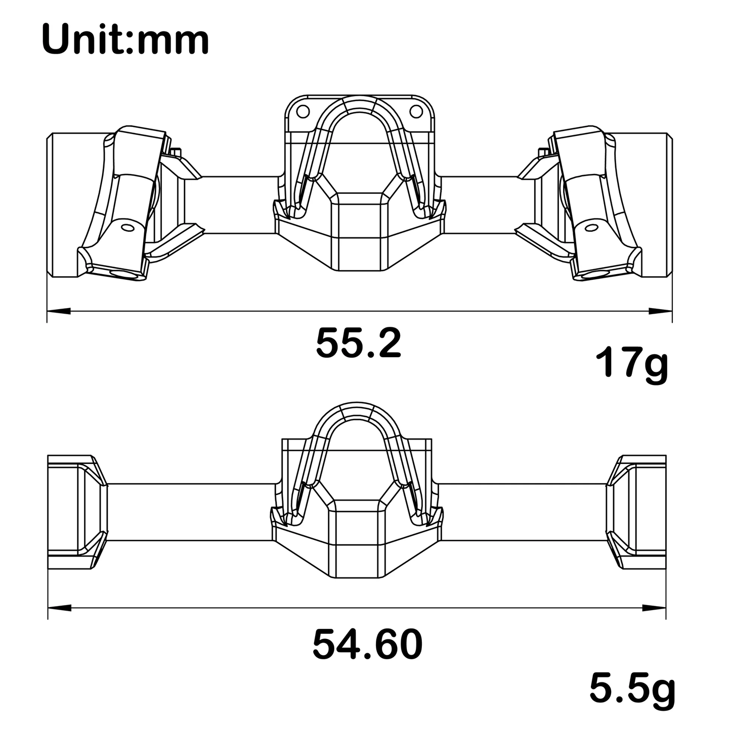 MEUS Racing SCX30 Axle Housing with Diff Covers and Steering Knuckles (Black)