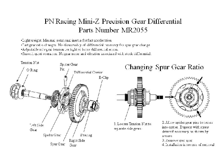 MR2055LC PN Racing Mini-Z 2WD V3 LM Precision Enclosed Gear Differential 64P 53T