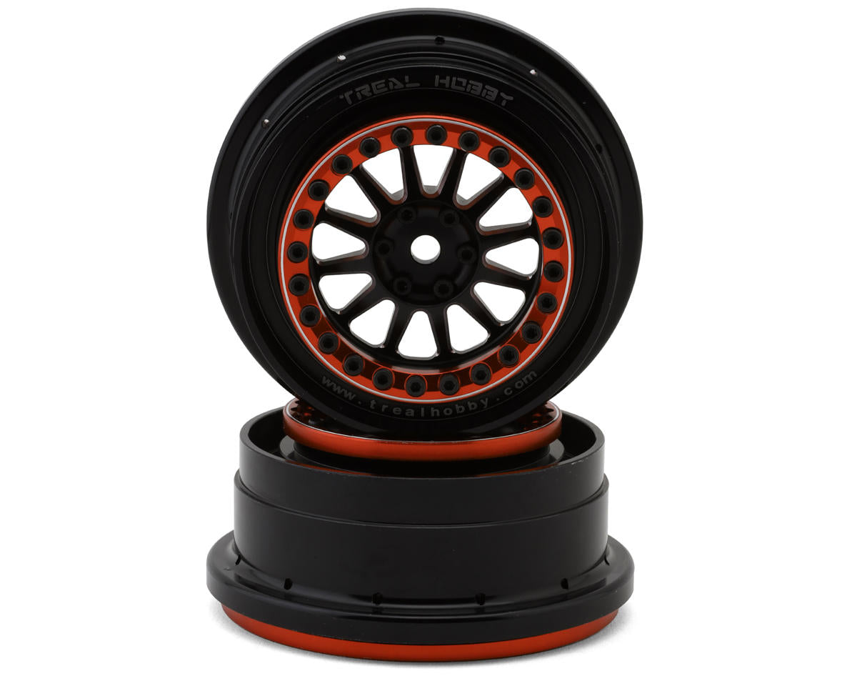 TLHTUDR-19 Treal UDR Wheels (2) Aluminum Beadlock Wheels for UDR-V2-Fitting Hyrax tires- Black+Orange