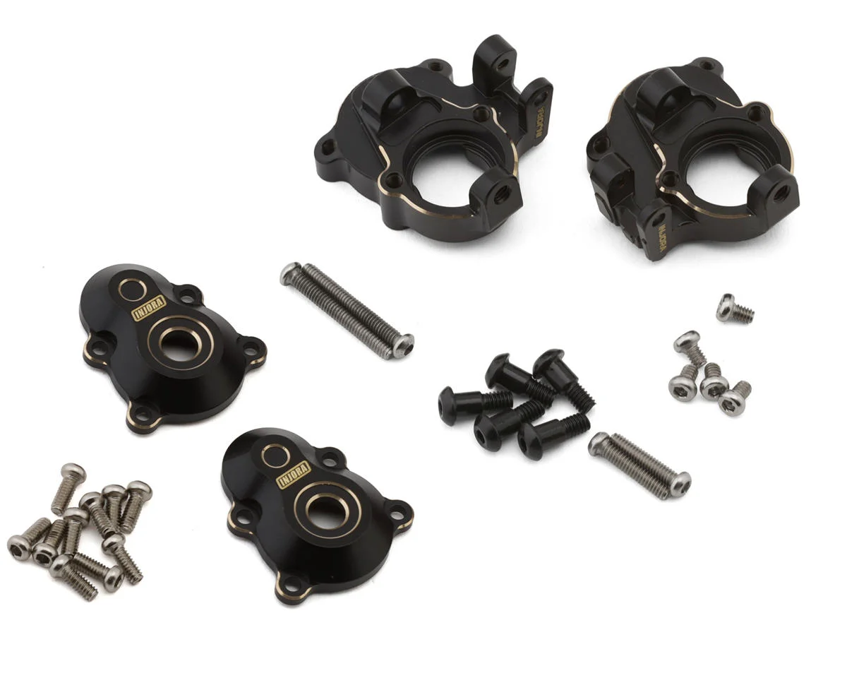 ASC18-27-28 Injora Redcat Ascent-18 Brass Portal Covers & Steering Knuckles Set (Black) (72g Total Weight) (Apex/Scout II Brushless)