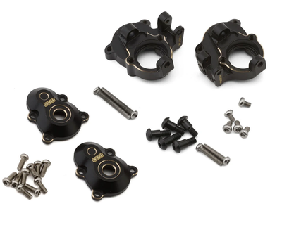 ASC18-27-28 Injora Redcat Ascent-18 Brass Portal Covers & Steering Knuckles Set (Black) (72g Total Weight) (Apex/Scout II Brushless)