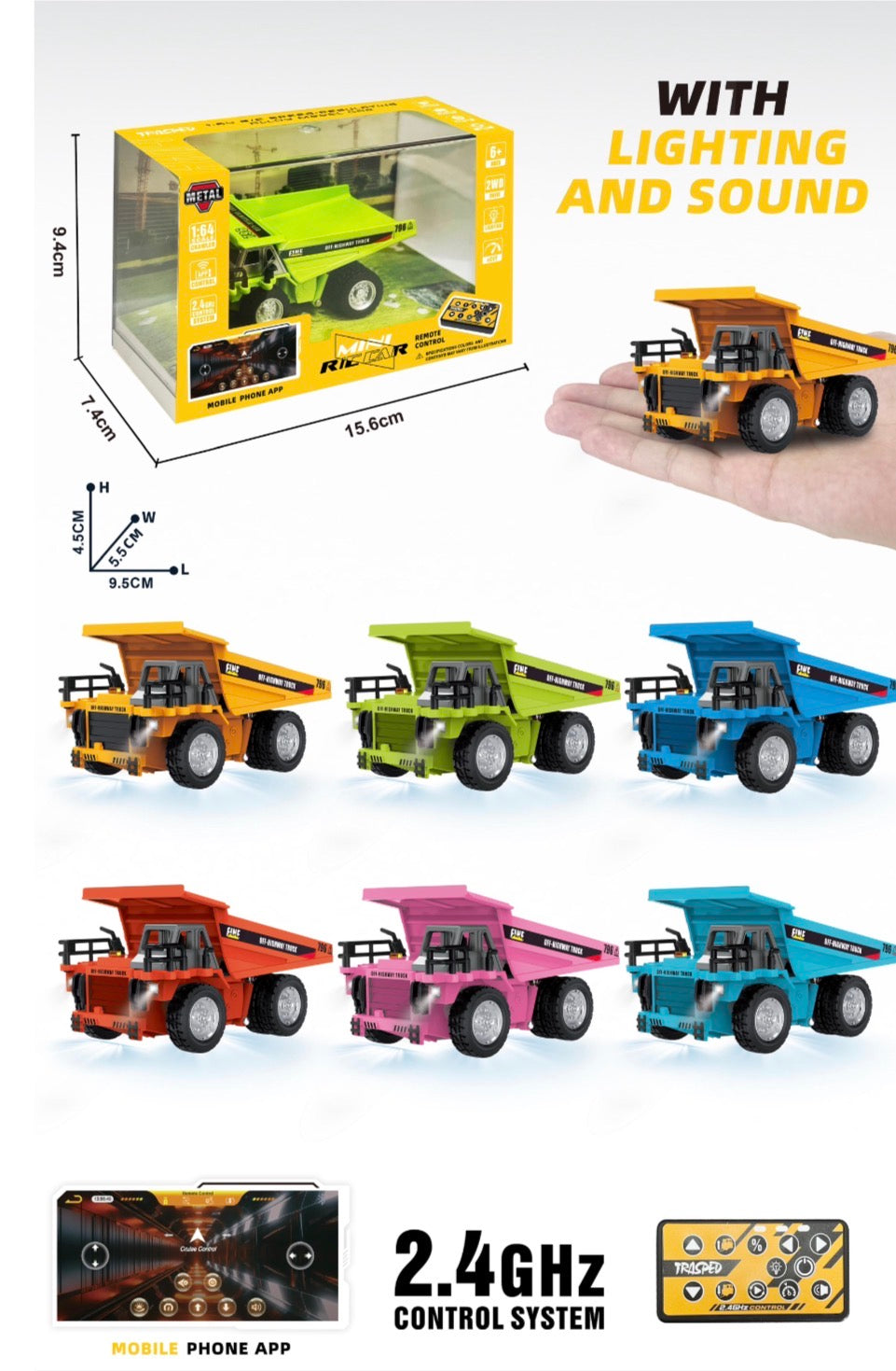 NSRHG4-425 1/64 Metal Construction Dump Truck RC & Mini Controller (Color Request Can be Made in Checkout Notes)