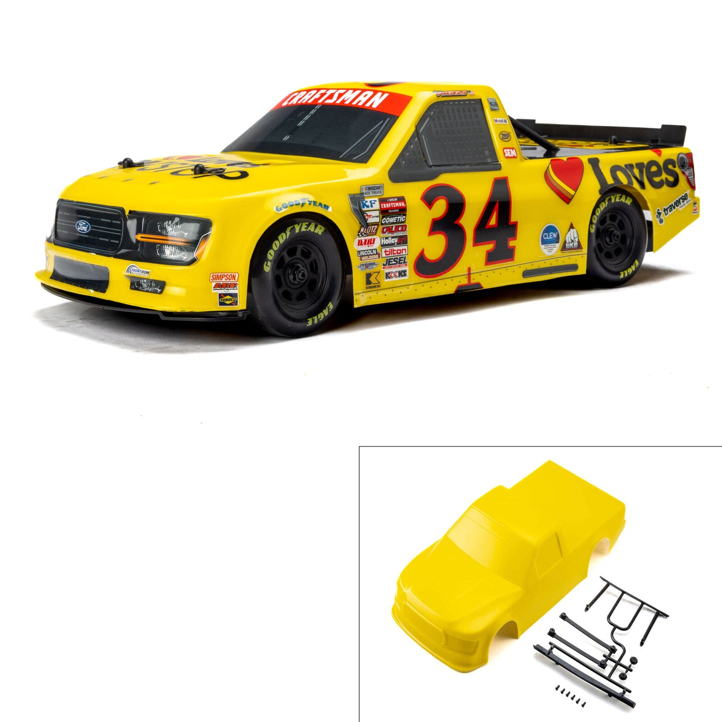 PRO365420 Limited Edition 1/12 Pre-Cut/Pre-Painted Layne Riggs #34 Love Yellow Body: Losi NASCAR