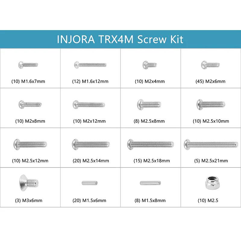 4M-15 INJORA M1.6 M2 M2.5 Grade 12.9 Button Head Stainless Steel Screws Nuts for 1/18 TRX4M
