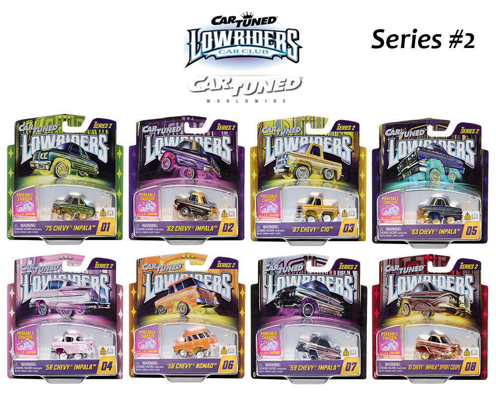 CarTuned 597346-XX1 1:64 Lowriders SHOW GLOW Series 2 Assortment of 8 Styles 2026 – LED Light Up Chassis