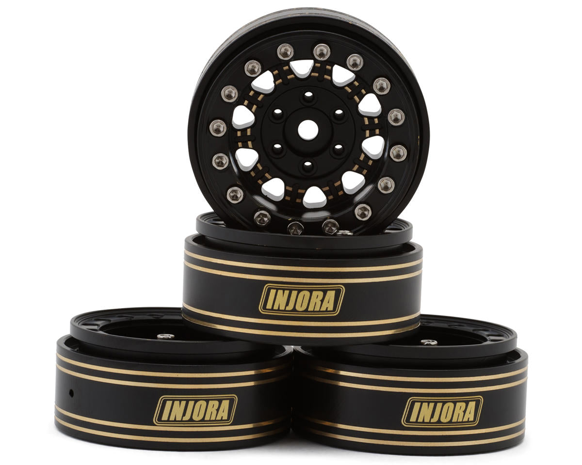 YQW-1305BGD Injora 1.3" D-Slot Super Heavy Brass Micro Rock Crawler Beadlock Wheels (81g ea) (Black) (4)