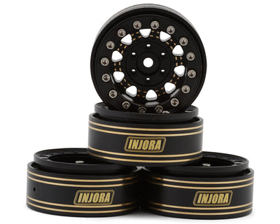 YQW-1305BGD Injora 1.3" D-Slot Super Heavy Brass Micro Rock Crawler Beadlock Wheels (81g ea) (Black) (4)