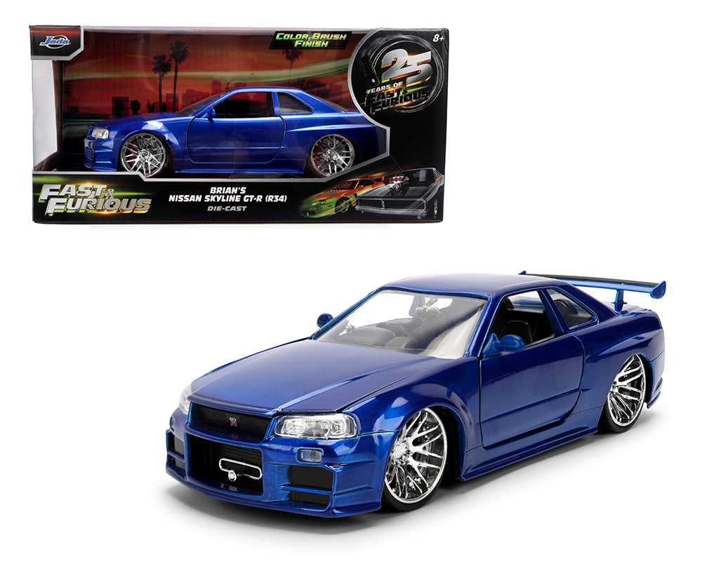 Jada 37704 1:24 Brian’s Nissan Skyline GT-R (R34) – Color Brush Blue – Fast & Furious 25th Anniversary