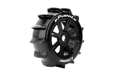 L-T3249SB Louise R/C - B-Paddle 1/8 Off-Road Buggy Tires, 17mm Hex, Mounted on Black Spoke Rim, Soft, Front/Rear (2)
