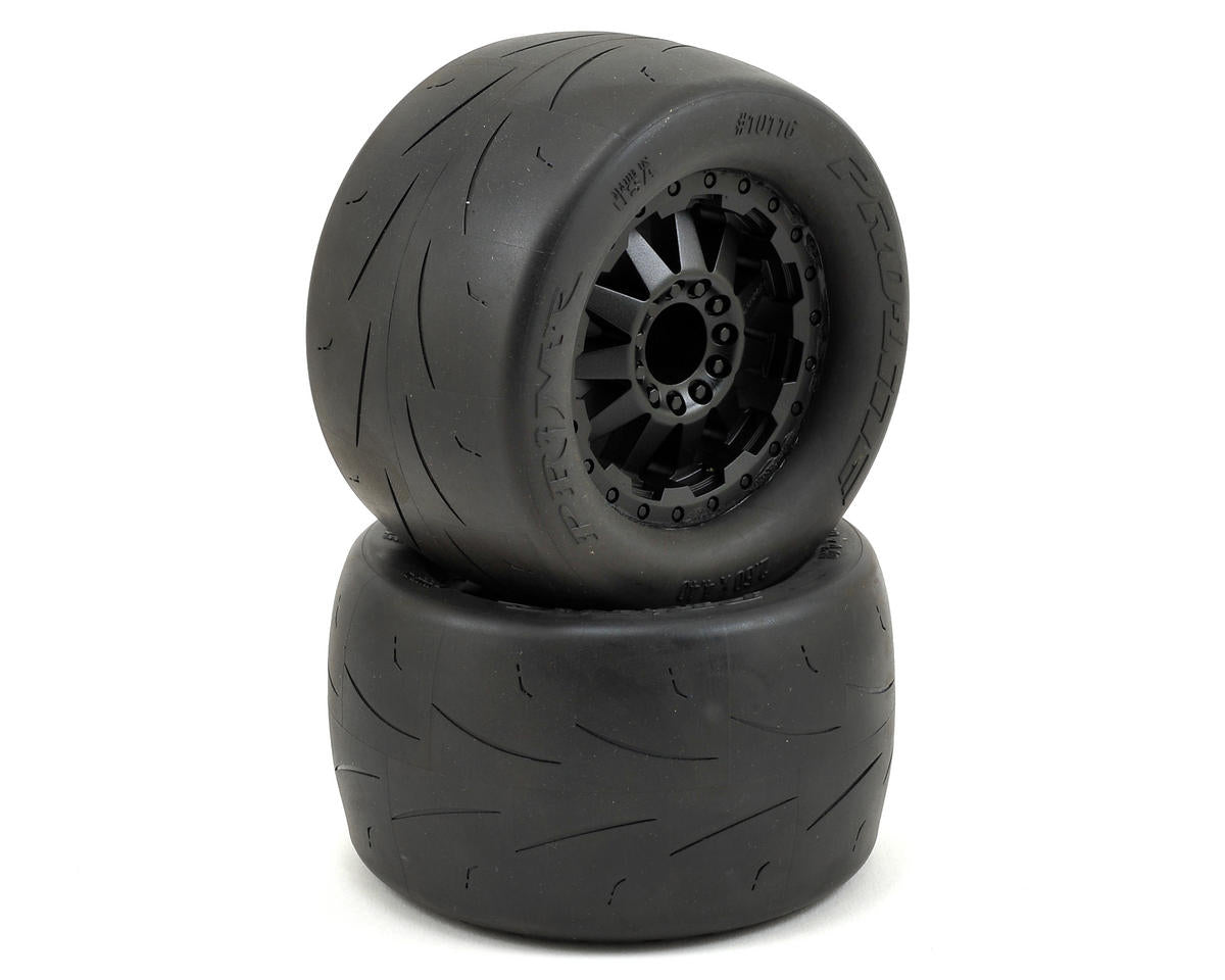 PRO1011614 Prime 2.8" Pre-Mounted Tires w/F-11 Nitro Rear Wheels (2) (Black) w/12mm Hex