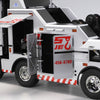 Tow truck with open doors on a white background