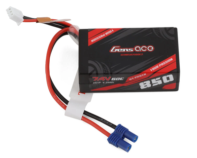 GEA8502S60E2 Gens Ace 2S LiPo Battery 60C (7.4V/850mAh) w/EC2 Connector (Losi Mini-B)