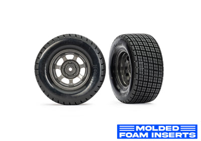 10473R Dirt Oval Gray Front Wheels w/ Hoosier Tires (2)