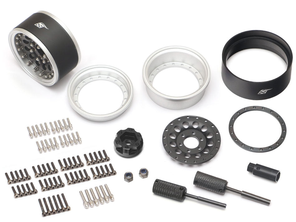 BRPB045FSMBK ProBuild™ 1.9" R12 Adjustable Offset Aluminum Beadlock Wheels (2) Flat Silver/Matte Black