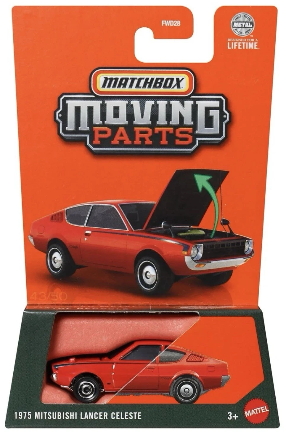 MBJBX01 Matchbox Moving Parts 1975 Mitsubishi Lancer Celeste
