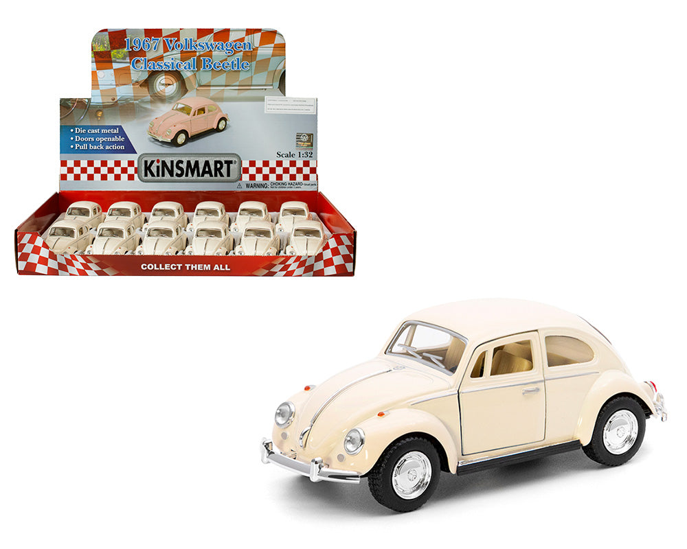 Kinsmart KT5375DW 1:32 1967 Volkswagen Beetle Pastel 5″- Solid White – Display Tray Set of 12