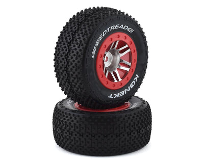 DTXC2941 Speed Treads Konekt Pre-Mounted Rear Short Course Tire Set (2) (Satin Chrome/Red) w/12mm Hex