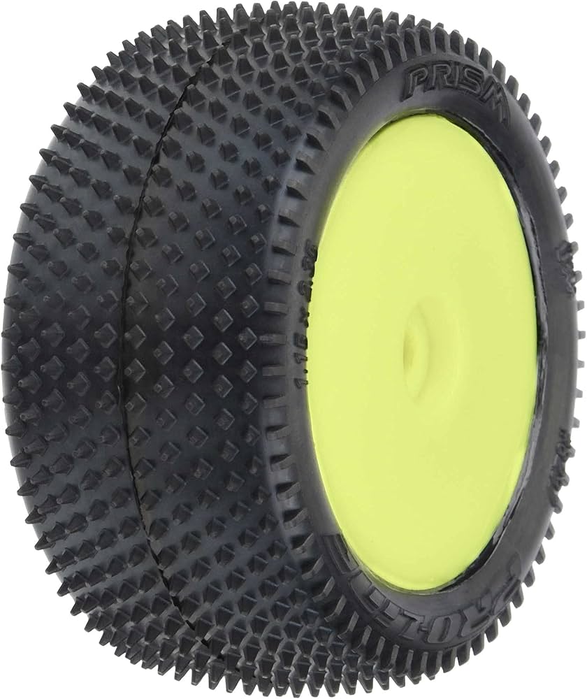 PRO829712 1/18 Prism Rear Carpet Mini-B Tires Mounted 8mm Yellow Wheels (2)