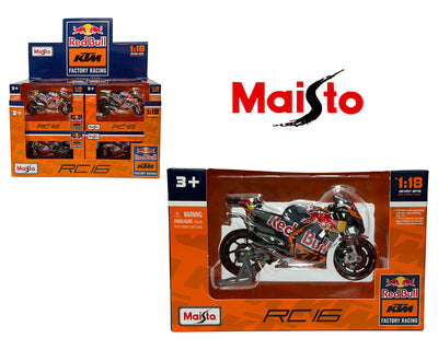 Maisto 34393 Motorcycles  1:18 Red Bull KTM RC16 Racing Moto GP 2023 #33 Brad Binder – Table Top Display Box Set of 12