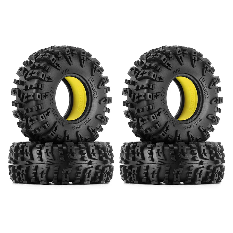 YQT-1319-1370YE INJORA 1.3" Swamp Claw M/T Micro Rock Crawler Tires Combo (4) (70mm OD) (S5) w/Super Soft Silicone Rubber Inserts