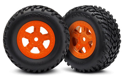 7674A  Tires And Wheels, Assembled Glued, For SCT La Trax Prerunner - Orange