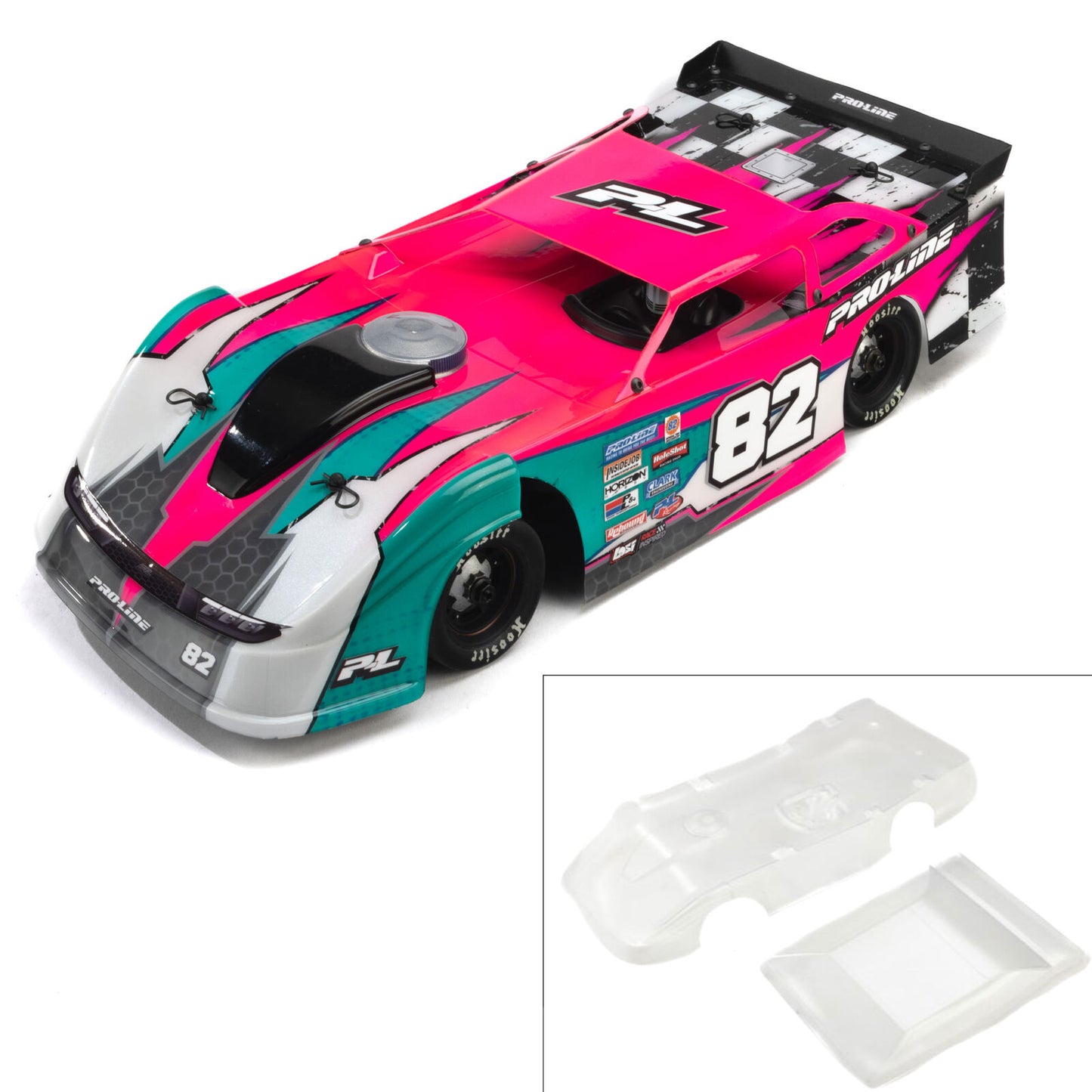 PRO373717 Pro-Line Racing 1/12 Pre-Cut Dirt Late Model Tombstone Hi-Performance Clear Body: Losi GROM ALM and NASCAR