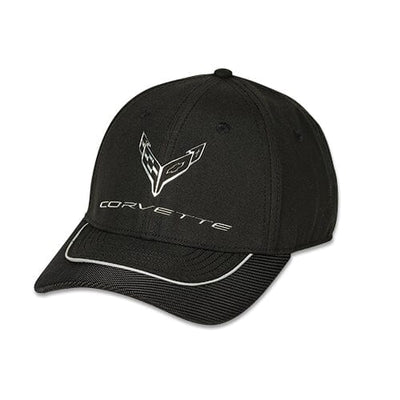 PN945 Corvette Metallic Chrome Emblem Baseball Hat -Black