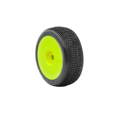 AKA14007XRY 1/8 Impact Soft Long Wear Pre-Mounted Tires, Yellow EVO Wheels (2): Buggy