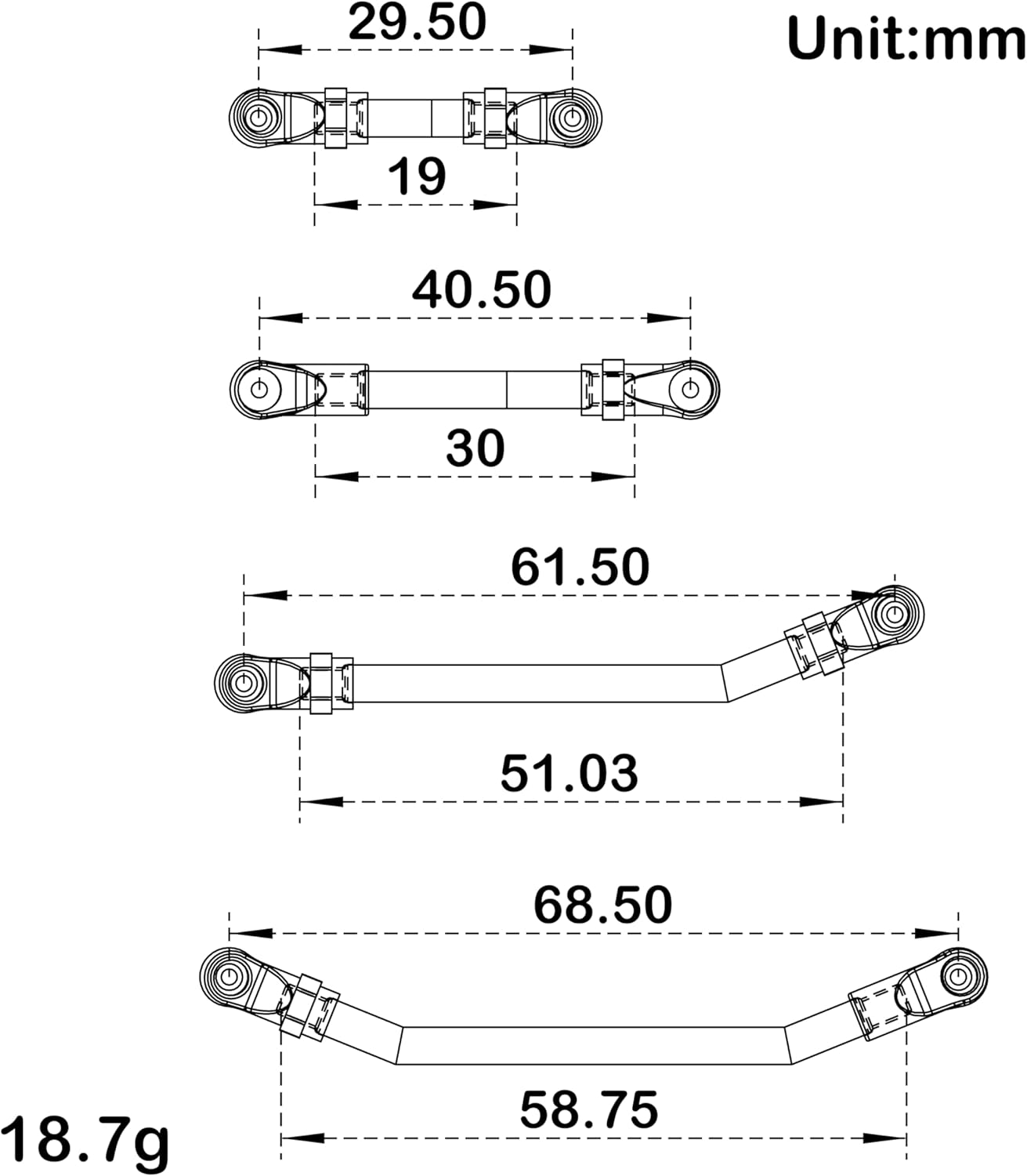 MEUS Racing SCX24 Deadbolt B17 Double Bent Links High Clearance Chassis Links Set for Axial 1/24 RC Crawler (Titanium)